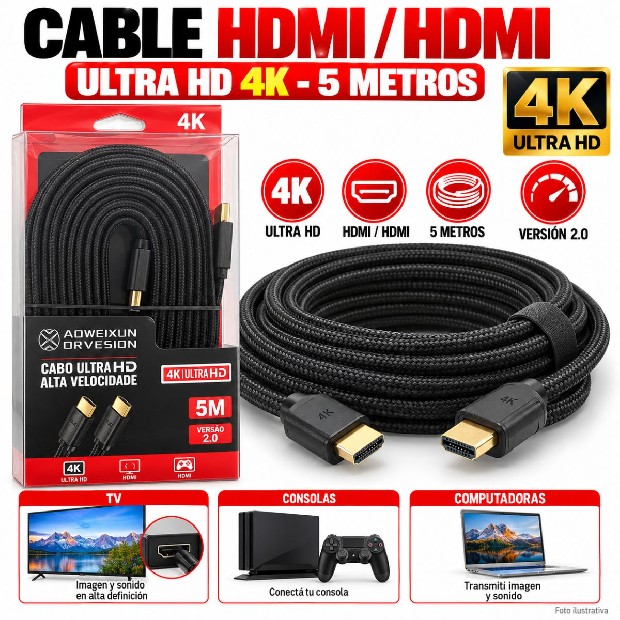 &ua CABLE HDMI 5 MTS PLANO 4K (3053)